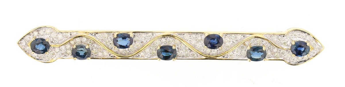 Vintage 14K Gold Sapphire, Diamond Brooch