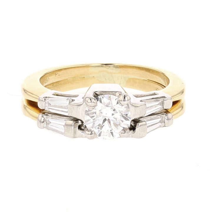 Timeless 18K Gold Round Diamond and Rectangular Side Stone Ring