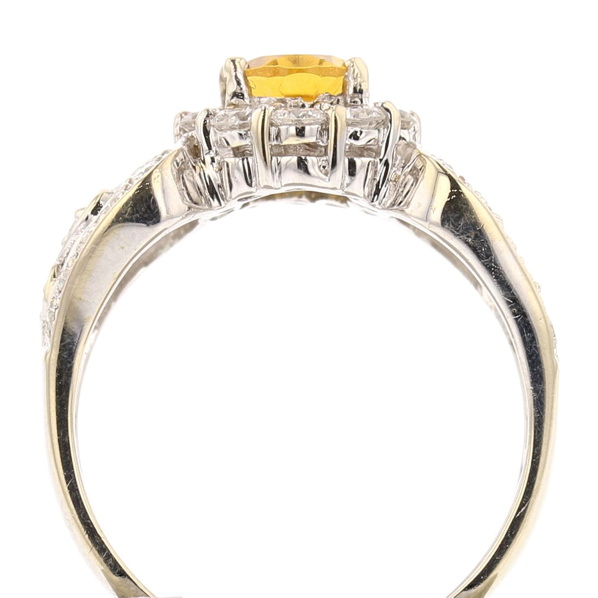 White Gold Oval Citrine Yellow Gemstone Ring