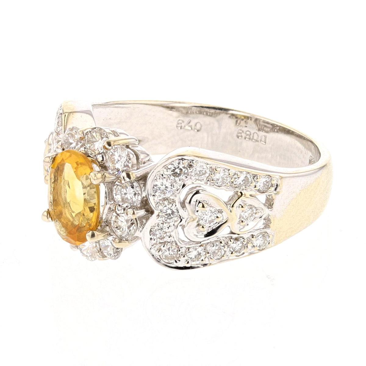 White Gold Oval Citrine Yellow Gemstone Ring