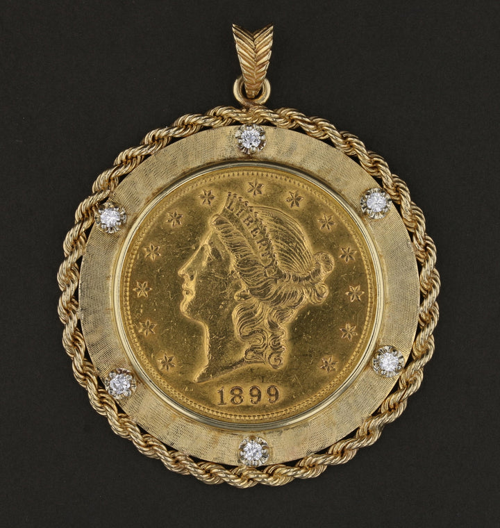 1899 $20 Liberty Coin Diamond Pendant   891558