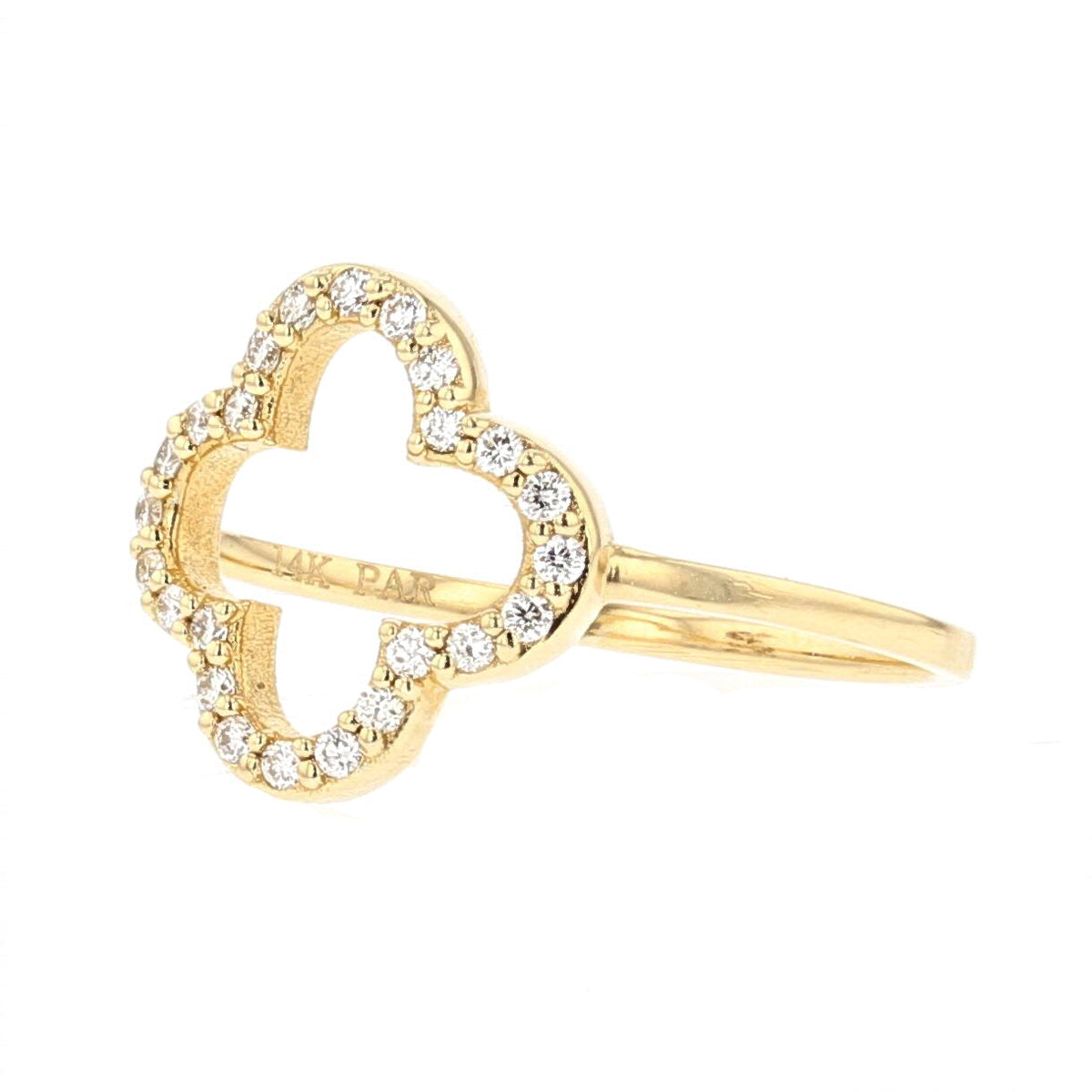 14K Yellow Gold Diamond Clover Ring