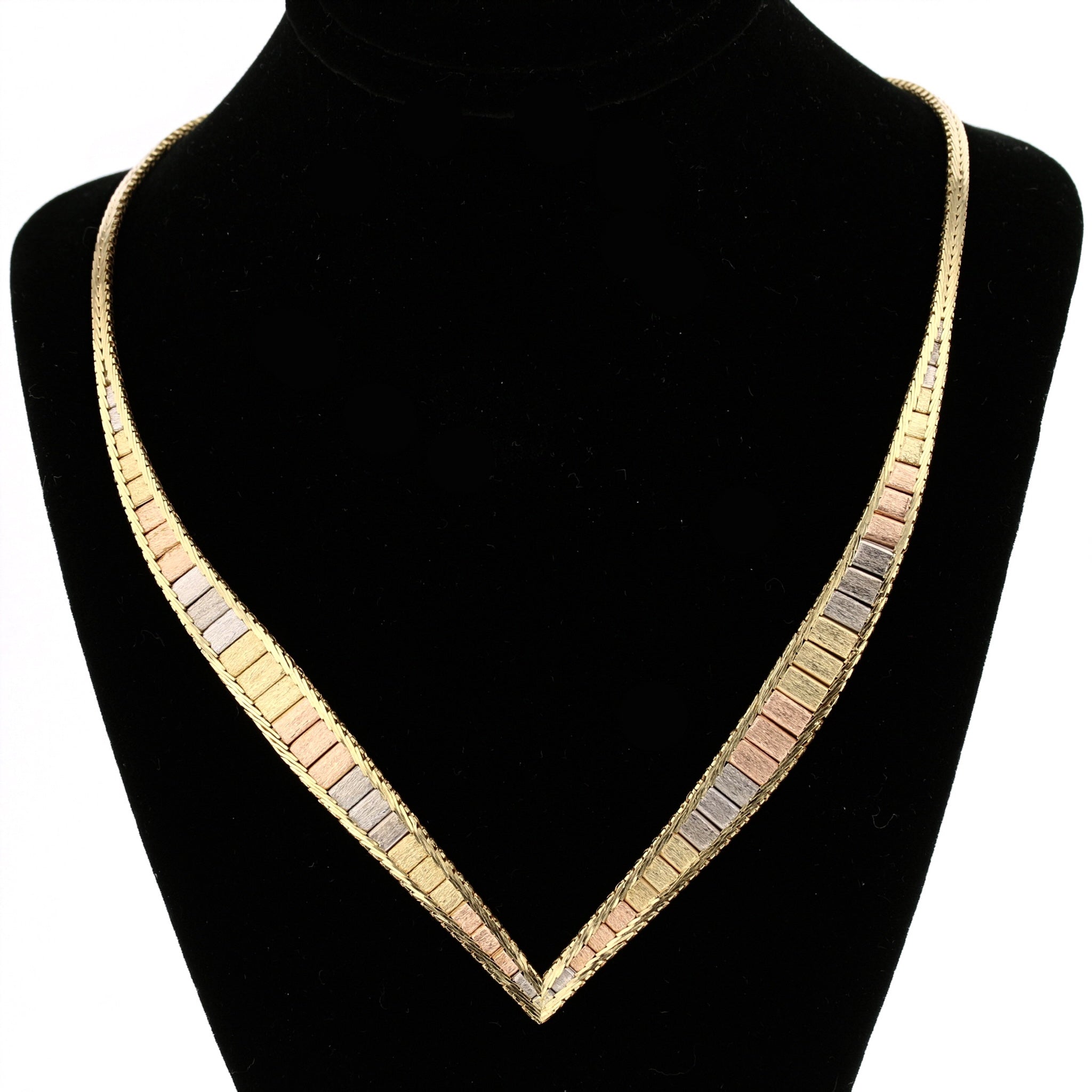 9K 3 Colour Gold 3 Plait Textured Herringbone Necklace 16 Inch - 7078191 -  TJC