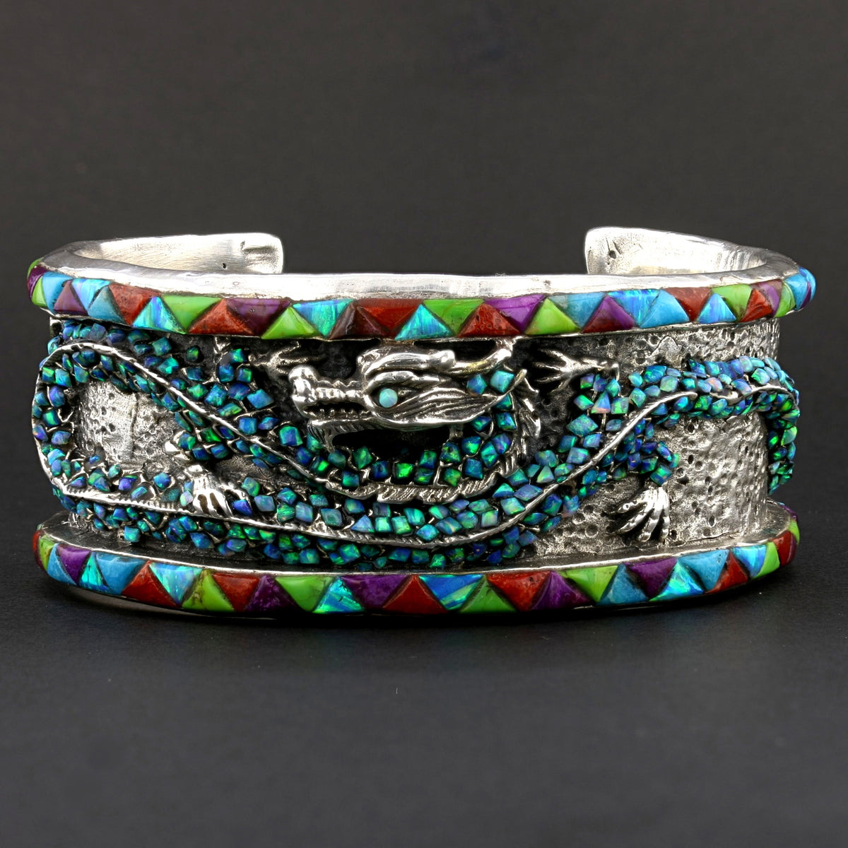 Silver Dragon Inlay Handmade Cuff