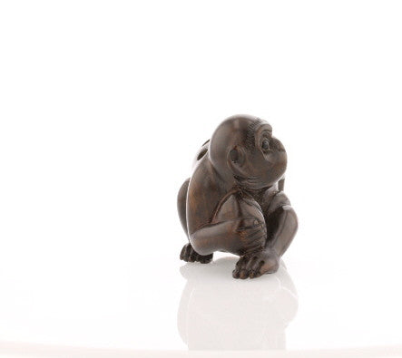 Vintage Ironwood Netsuke: Monkey with Nut
