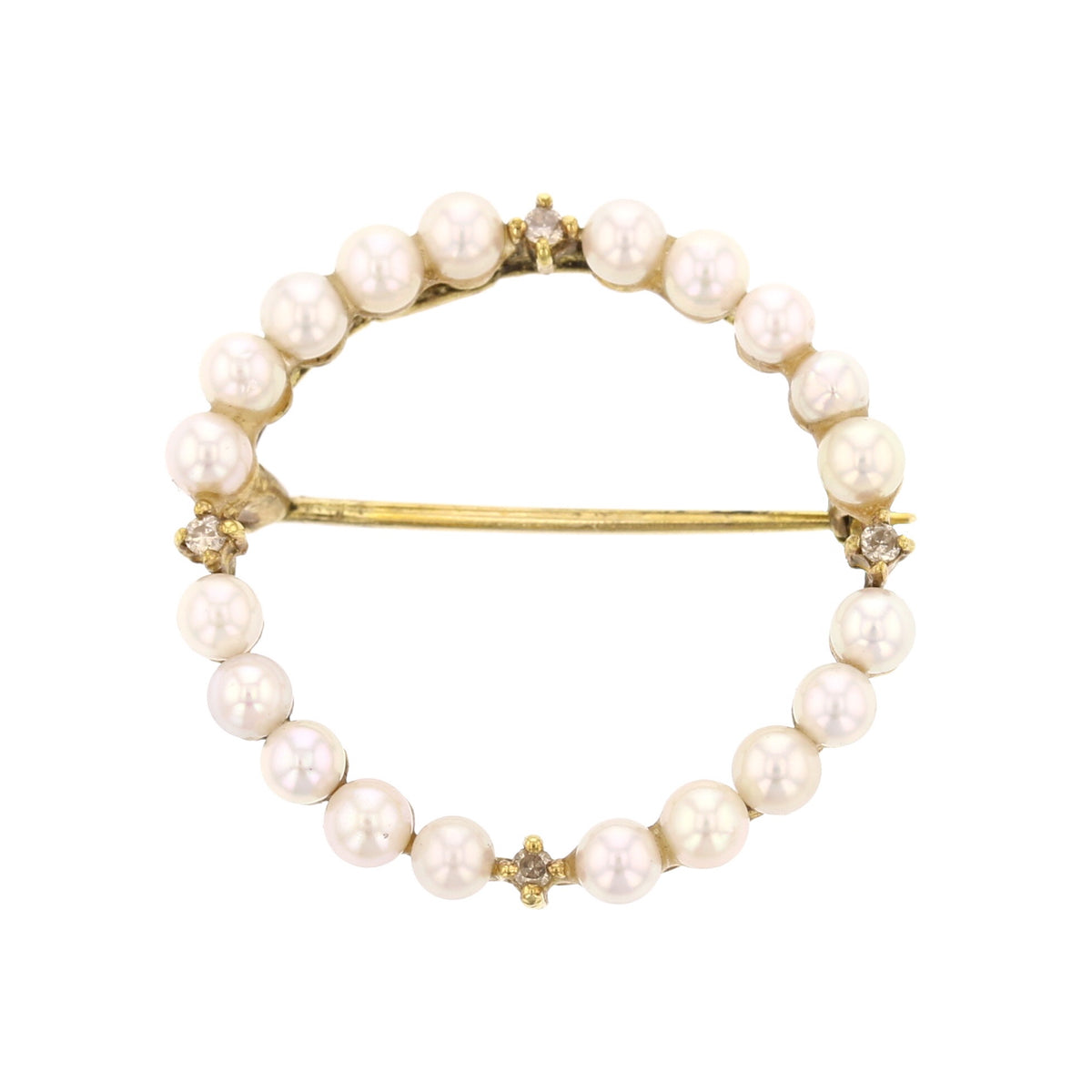 14K Yellow Gold Seed Pearl Brooch