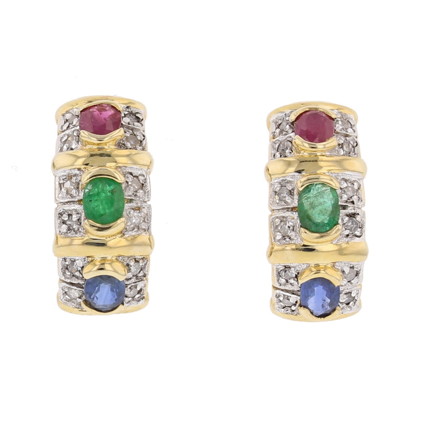 Ruby, Emerald, Sapphire & Diamond Earrings - David's Antiques & Jewelry