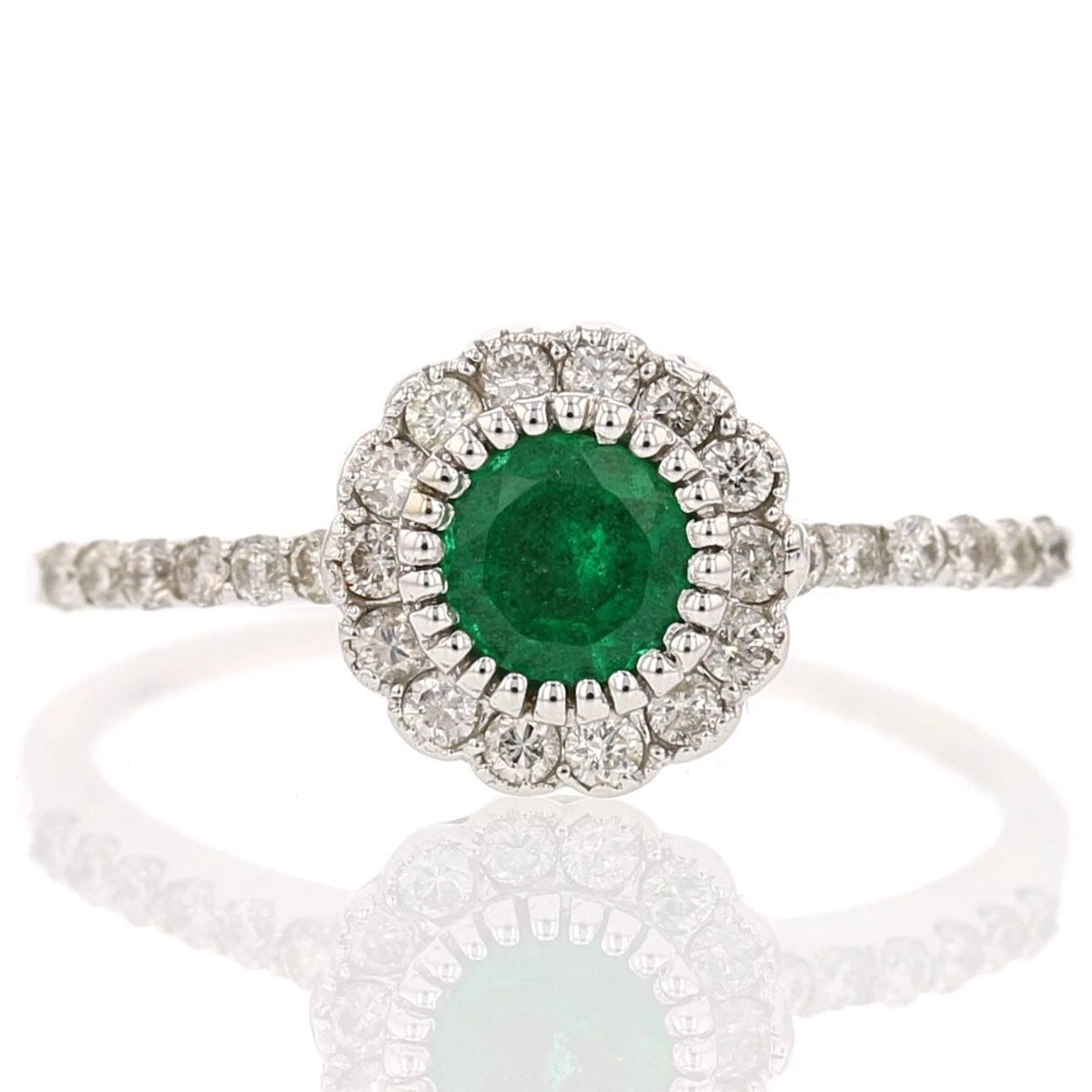 14K White Gold Emerald and Diamond Ring