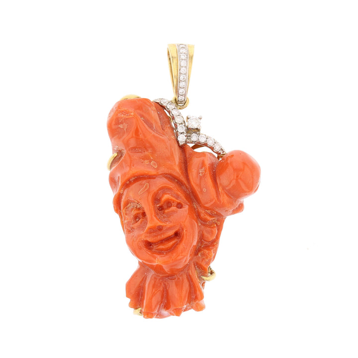 Coral & Diamond Jester Pendant