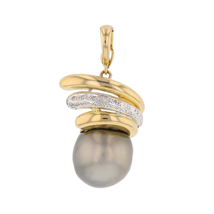 14K Yellow Gold Tahitian Pearl and Diamond Enhancer Pendant