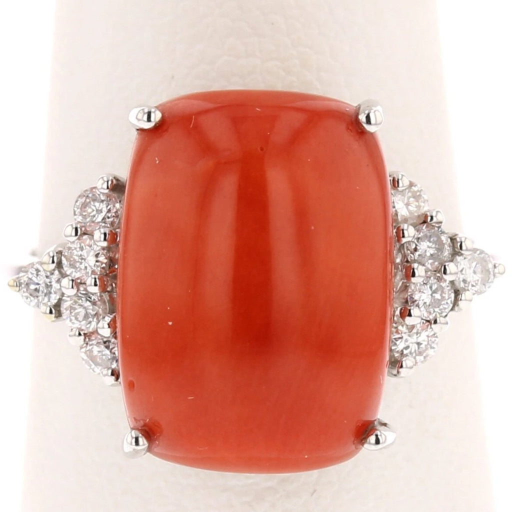 Coral & Diamonds Ring - David's Antiques & Jewelry