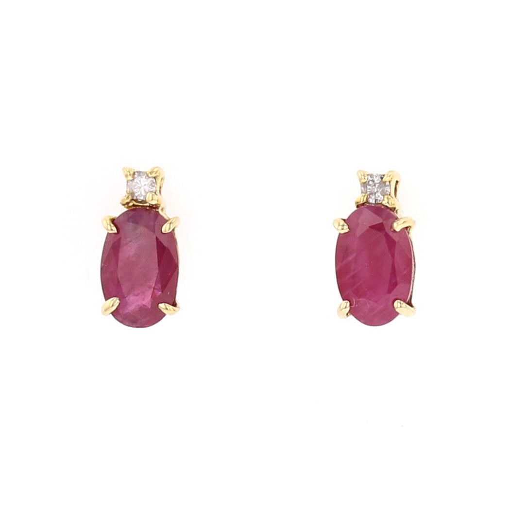 Yellow Gold Ruby & Diamond Stud Earrings
