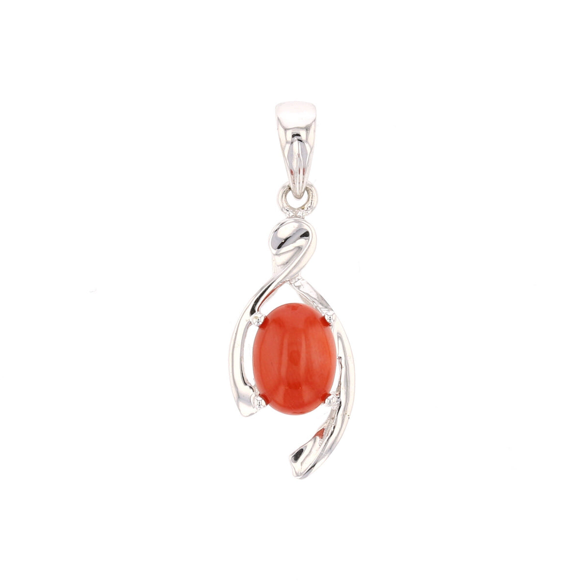 14K White Gold Red Coral Oval Pendant