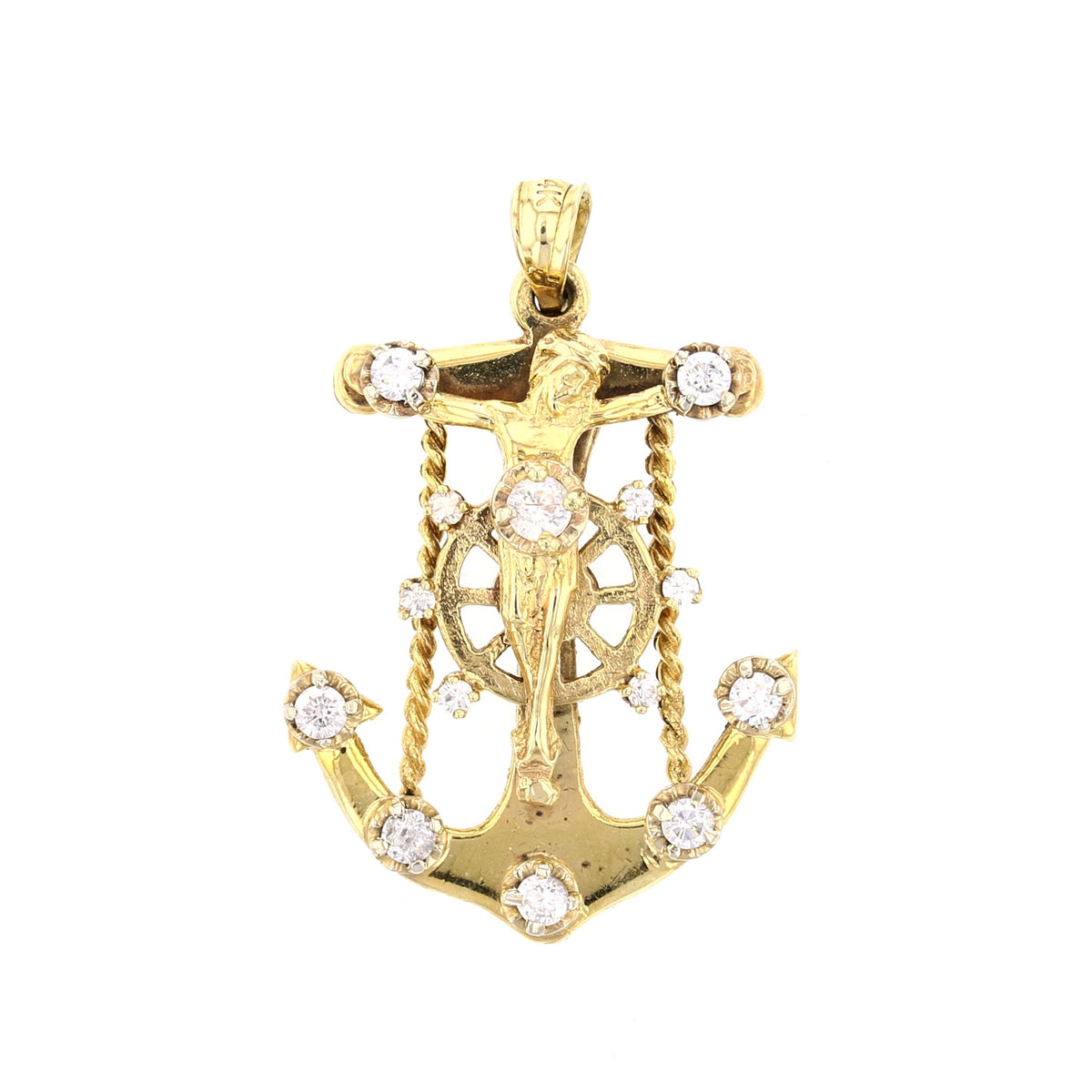 Sailor Cross Pendant 14K Yellow Gold and Diamond