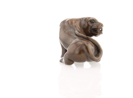 Vintage Carved Ironwood Lioness Netsuke
